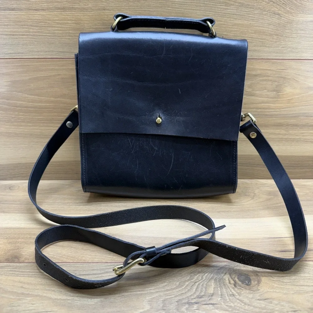 GRACE GORDON‎ Black Modern Leather Satchel Top Handle Minimalist Sleek UK